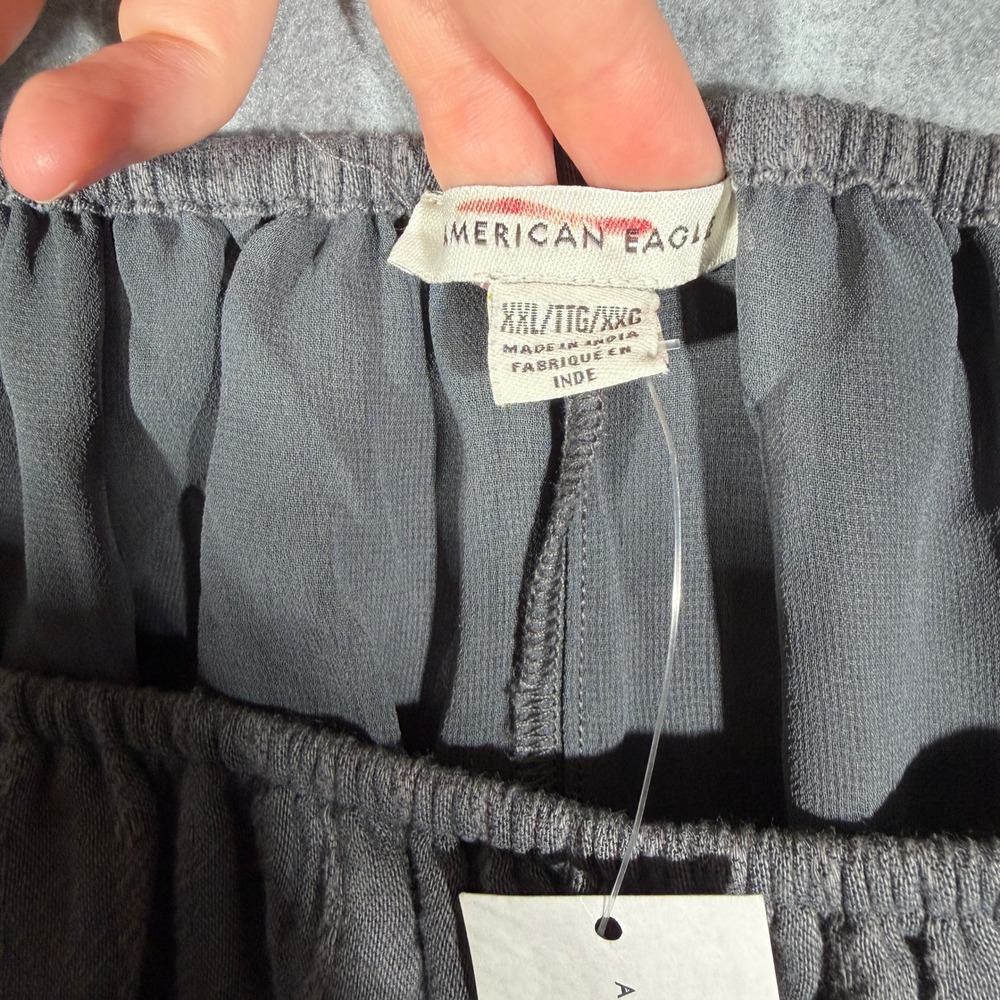 American Eagle XXL Gray Striped Smocked Crop Top Boho Puff Sleeve Cottage - Picture 5 of 8